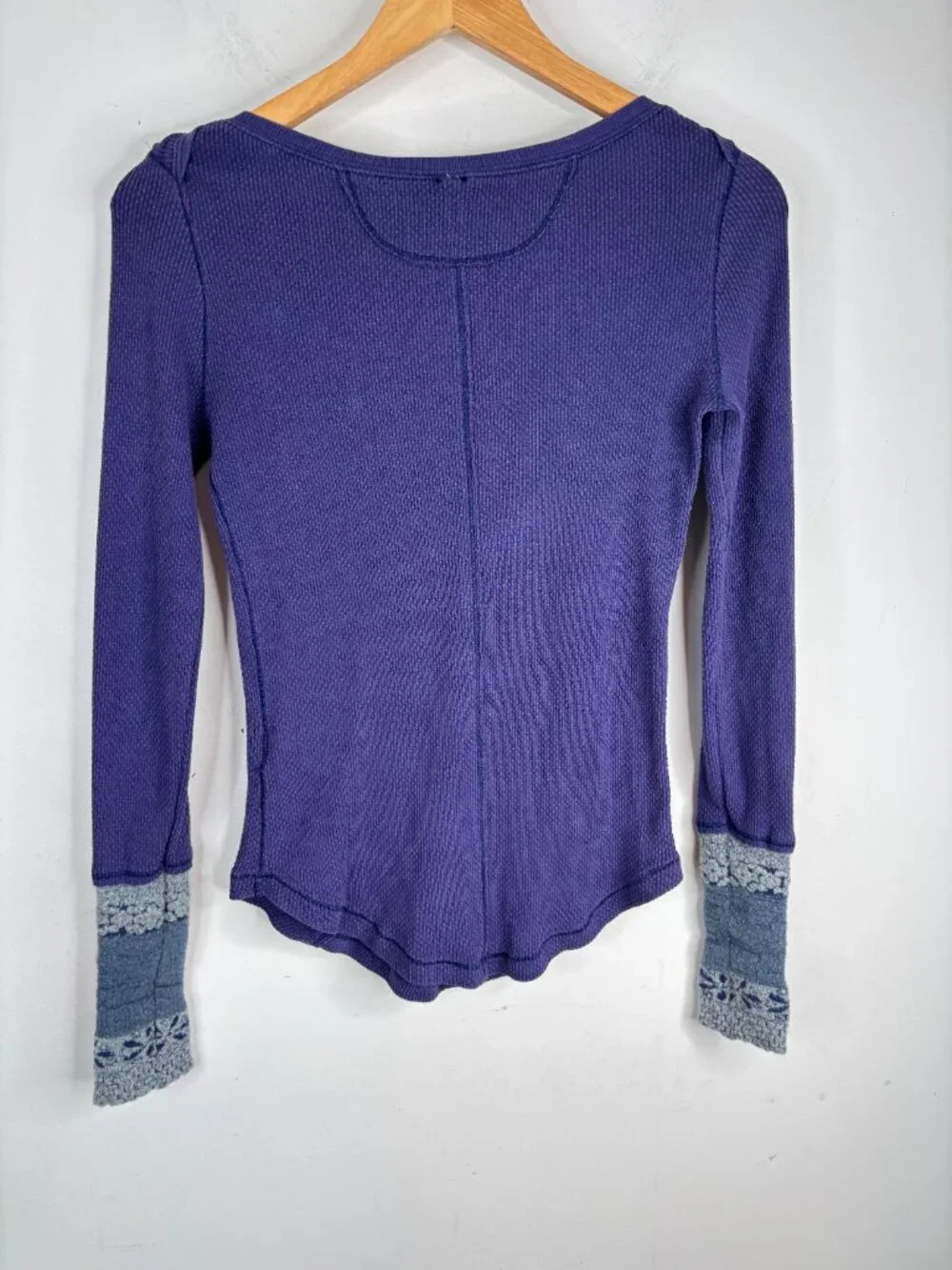 Free People Rosey Cuff Thermal Top S Purple Boho ASO ALT Elena Gilbert Ski Y2K